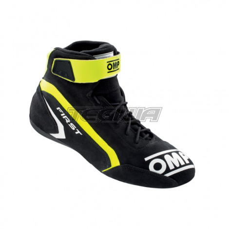 MEGA DEALS - OMP First Racing Boots FIA 8856-2018 Anthracite/Fluorescent Yellow - EU Size 40
